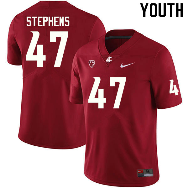 Youth #47 Darnell Stephens Washington State Cougars College Football Jerseys Sale-Crimson - Click Image to Close